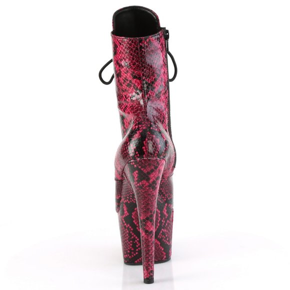 Snake Print Platform High Heel Lace Up Boots - Picture 4 of 5